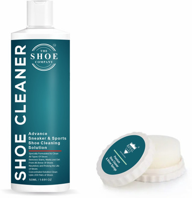 THE SHOE COMPANY Shoe & Sneaker Cleaner 50 Ml And Shoe Shine Sponge Cleaner(Generic, Leather, Nubuck, Nylon, Sports Shoes, Suede, Synthetic Leather, Velour, Green)