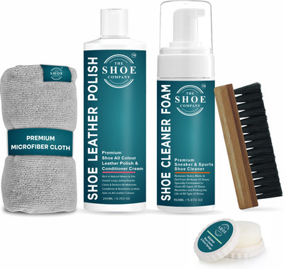 THE SHOE COMPANY Polish Kit Foam Cleaner 150ml Polish Cream 200ml Brush Cloth and Shine Sponge Cleaner(Generic, Leather, Nubuck, Nylon, Sports Shoes, Suede, Synthetic Leather, Natural)