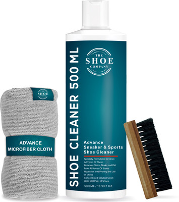 THE SHOE COMPANY Shoe Cleaner 500ml with Cleaning Cloth and Brush Set for Deep Shoe Care Cleaner(Generic, Leather, Nubuck, Nylon, Sports Shoes, Suede, Synthetic Leather, Velour, Blue)