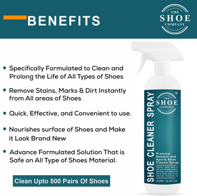 THE SHOE COMPANY Shoe Spray Cleaner 500ml with Cloth Brush and Sponge Complete Kit for Shoe Cleaner(Generic, Leather, Nylon, Sports Shoes, Synthetic Leather, Blue)