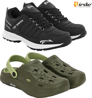 Birde Birde Stylish Combo Pack of 2 Lightweight Gym, Outdoor Shoes With Clogs Walking Shoes For Men(Black, Green , 8)