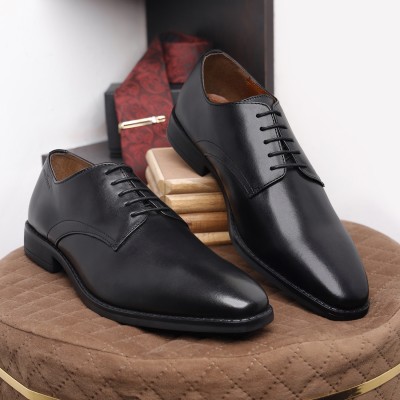 LOUIS STITCH Black Italian Crust Leather Formal Derby Lace Ups for Men (LSNRXPL) UK-9 Derby For Men(Black , 9)