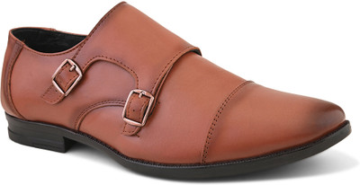 N N CREACTION Genuine Leather Formal Double Monk Strap For Men(Tan , 8)