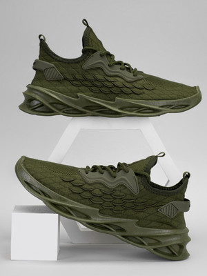 RapidBox Dynamite Lace-Up Sneakers For Men(Olive, Black , 8)