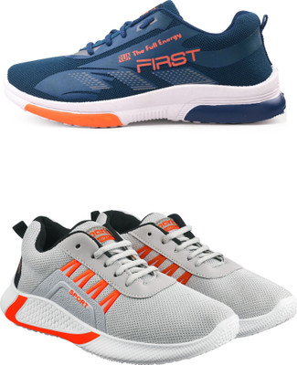 Free Kicks Combo Of 2 Shoes FK-574 & FK-444 Running Shoes For Men(Grey, Orange , 6)