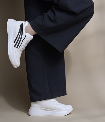 jm looks Women Chunky Sneakers Lace-Up Casual Shoes for Women Daily Wear Gym Office Wear Sneakers For Women(White, Black , 7)