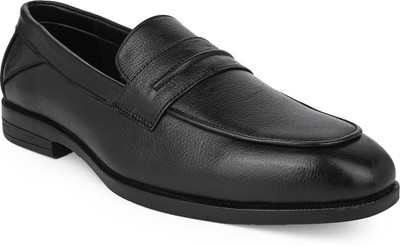 ALBERTO TORRESI Alberto Torresi Black Leather Penny Loafers for Men Loafers For Men(Black , 9)