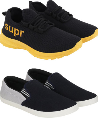 Free Kicks Combo of 2 FK - 412 & FITMAN Dailywear Running Shoes For Men(Black, Yellow, Grey , 8)
