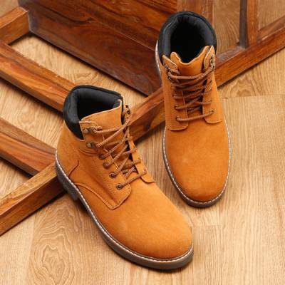 LOUIS STITCH Tan Italian Suede Leather Cushion Style High Ankle Boots For Men Boots For Men