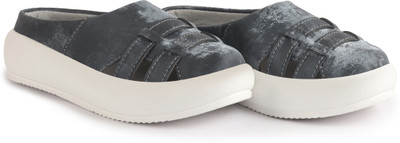 FAUSTO Back Open Breathable Double Strap Platform Slip On Shoes|Height Enhancer Slip On Casuals For Women(Grey , 8)