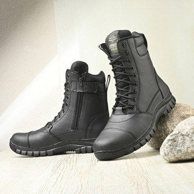 OMEE GOLD Men's Tactical Army Chain Boots/Durable Military Footwear(Toe Chain) for Men Boots For Men(Black , 9)