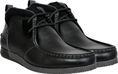 HX London Black Leather Formal Lace-Up Chukka Boots For Men Boots For Men(Black , 10)
