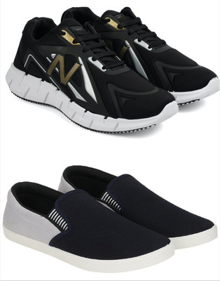 Free Kicks Combo Of 2 Shoes FK- B4-Beat & FK-Fitman Sneakers For Men(Black, Grey , 8)