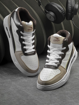 asian Casual Sneaker Shoes For Men|| Soft Cushioned Insole || Boston-11 High Tops For Men(White, Brown , 10)