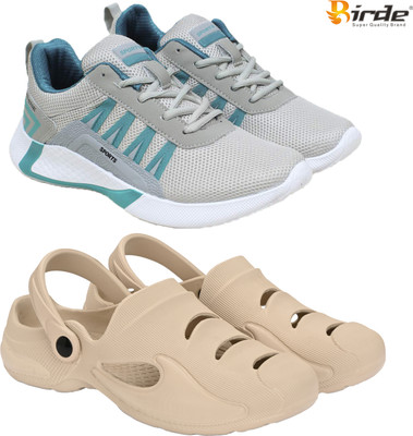 Birde Birde Stylish Combo Pack of 2 Lightweight Gym, Running Shoes With Clogs Walking Shoes For Men(Grey, Beige , 7)
