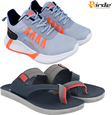 Birde Birde Stylish Combo Pack of 2 Lightweight Gym, Running Shoes With Sandals Walking Shoes For Men(Grey, Navy , 9)
