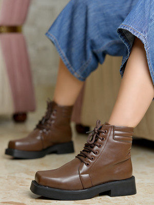 SHOETOPIA Smart Casual Mid Top | Winter Boots |Lace-UP |Trendy Boots For Girls Boots Boots For Women(Brown , 5)