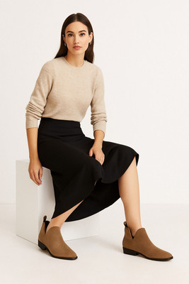 Partner Women Tan Pure Leather Chelsea Boots | Ankle-Length | Block Heel Comfort Fit Boots For Women(Tan, Black , 7)