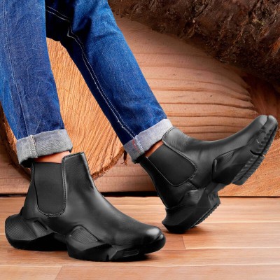 HERE&NOW Men's Latest Formal Slip-On Boots Walking Shoes For Women(Black)