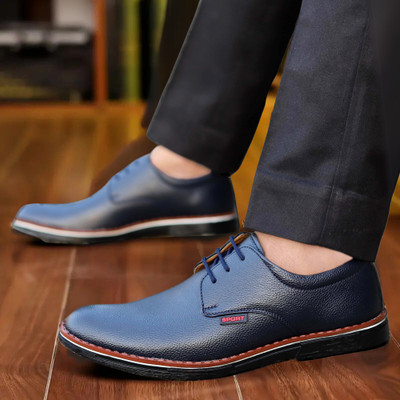 Zixer Formal Shoes For Men Office Collage Wedding Party Leather Soft Shoes For Boys Lace Up For Men(Blue , 9)