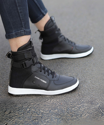 Zixer Men's High Top Ankle Retro Air Original Sneakers || Boys Long Bike Riding Shoes High Tops For Men(Black , 8)