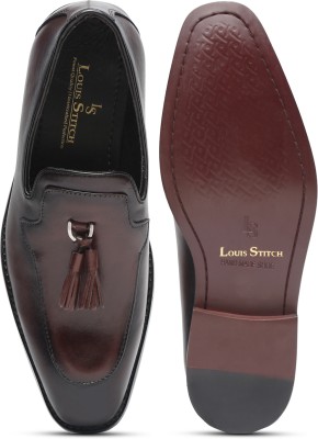 LOUIS STITCH Men's Brown Premium Italian Leather Stylish Moccasin Tassel Loafer Shoes Slip On For Men(Brown)