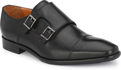 Bodega Real Leather Men Black Double Monk Shoes Monk Strap For Men(Black)