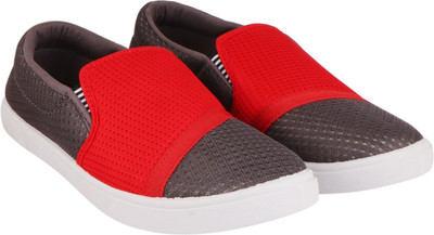 gargcreation Slip On Sneakers For Men(Grey, Red , 8)