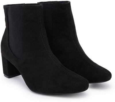 ROCIA Rocia By Regal Black Women Suede Ankle Length Block Heel Boots Boots For Women(Black , 5)