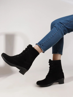 THE ALL WAY Women's Classic Comfort Mid-Calf 8-Inch Long Boots Boots For Women(Black , 8)