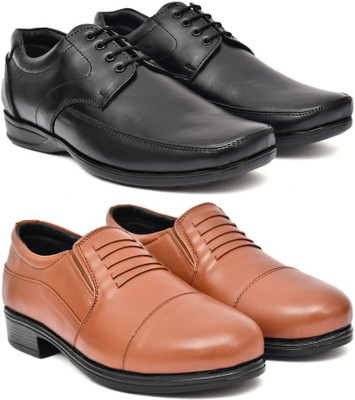 Kaushx Men’s Premium Formal Leather Shoes for Office & Business Wear Slip On For Men(Black, Tan , 8)