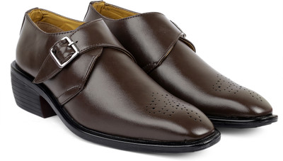 BXXY Men's Height Increasing Mocassin Monk Formal Brown Slip-On Shoes Slip On For Men(Brown , 9)