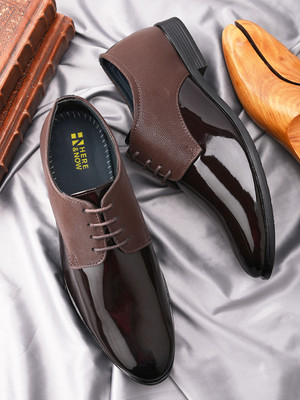 HERE&NOW Brown Patent Oxford Party shoes For Men(Brown , 7)