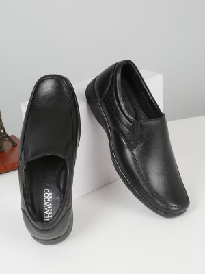 Teakwood Mens's Black Solid Leather Moccasins Slip On For Men(Black)