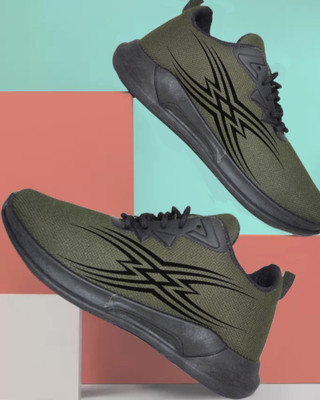 KANEGGYE Stylish Sports Sneakers foR ALL | Lightweight Walking Shoes. Running Shoes For Men(Olive, Black , 10)