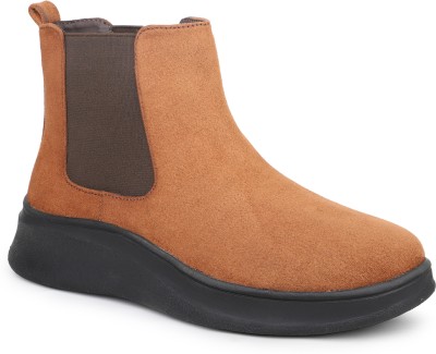 Inc.5 Women Black Mid-Top Chelsea Boots Boots For Women(Tan)