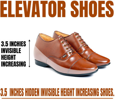 YUVRATO BAXI Men 3 Inch Hidden Height Increasing Brown Formal Lace-Up Shoes. Derby For Men(Brown , 6)