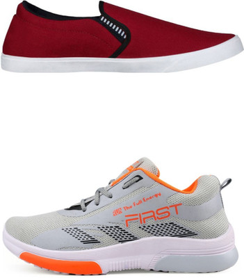 Free Kicks Combo Of 2 Shoes FK-Fitman & FK-575 Sneakers For Men(Grey, Orange , 6)