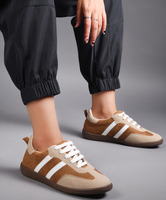 jm looks Women's Chunky Sneakers Casual Shoes Lace-up Shoes Sneakers For Women(Beige , 6)