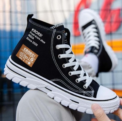 Krors Premium Ankle Length Black Denim Boots Sneakers For Men(Black)