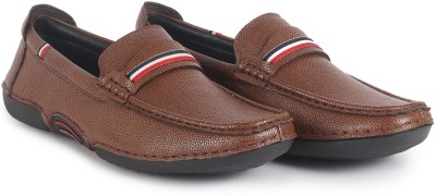 FAUSTO Stitched Stripe Design Classic Slip-Ons Loafer with Flexible Slip Resistant Sole Loafers For Men(Brown , 9)