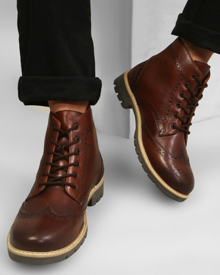 yoho Yoho Classic Leather Boots Model 002 for Men | Classic Design Boots For Men(Brown , 9)