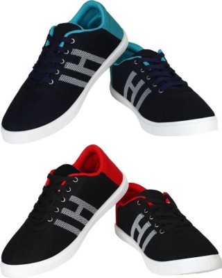 Free Kicks Combo of 2 FK-MCW145 Lightweight Sneakers For Men(Blue, Black, Red)