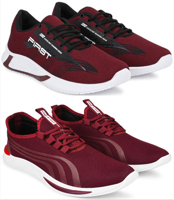 Free Kicks Combo Of 2 Shoes FK-565 & FK-338 Sneakers For Men(Maroon , 10)