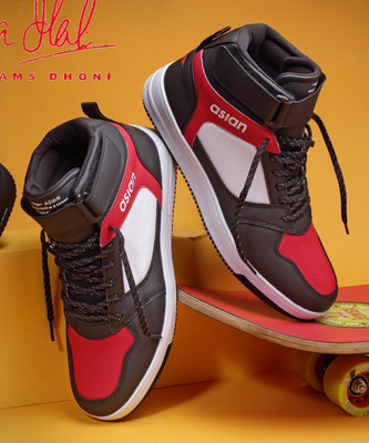 asian Sneakers For Men(Black, Red , 10)