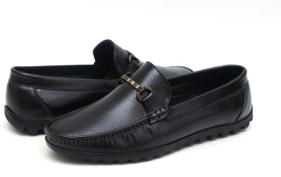 Heels County Genuine Leather Loafer Slip On Shoes For Men(Black)