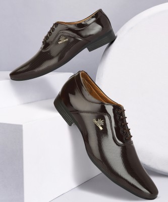 King walker Patent Formal Shoes Lace Up For Men(Brown)
