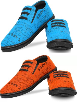 Kzaara Canvas Shoes For Men(Blue, Orange , 9)