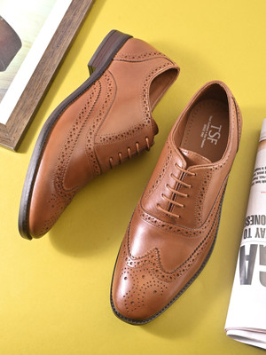 TSF TSF Men’s Genuine Leather Tan Brogue Shoes Lace Up For Men(Tan , 9)