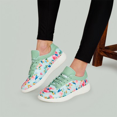 XXIV Sea Green Floral Slip On Sneakers For Women(Green)